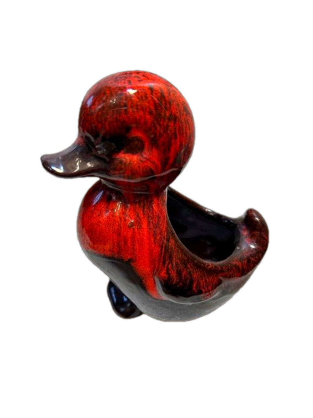 Canadian Evangeline Canuck red drip glaze pottery duck mini planter